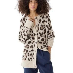 J. Crew Oversized Cardigan Sweater in Leopard Print XXL